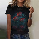 the ROSE - Fashion Floral Theme Casual Short Sleeve Rose Print Loose T-Shirts for Women