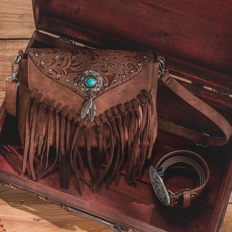 the WESTERNER - Original Design Shoulder Bag for Women, PU Leather Luxury Clutch Designer Handbags, Western Purse Fringe Messenger Bag