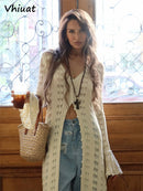 the SWEATER DRESS - Knitted Long Sleeve Casual Long Flare Chic Slim Hollow Out Dress