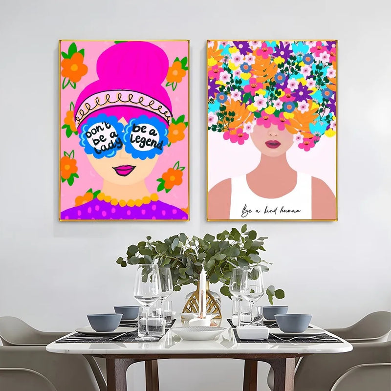 the GIRL POWER - 1PC Boho Girl Power Vase Flower Poster Self-Adhesive Art, Waterproof Paper Sticker Coffee House Bar Room Wall Decor