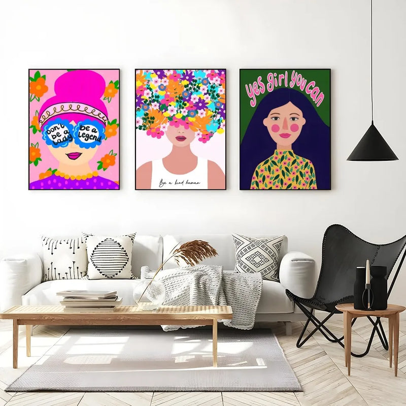 the GIRL POWER - 1PC Boho Girl Power Vase Flower Poster Self-Adhesive Art, Waterproof Paper Sticker Coffee House Bar Room Wall Decor