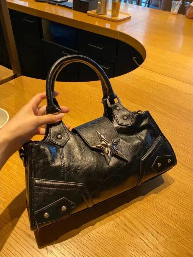 the WESTERN STAR - Gothic Star Girl Black Bag, Women Vintage Handbag, Fashion Shoulder Bag, Large Capacity PU Crossbody, Goth Purse/Punk Tote Bags