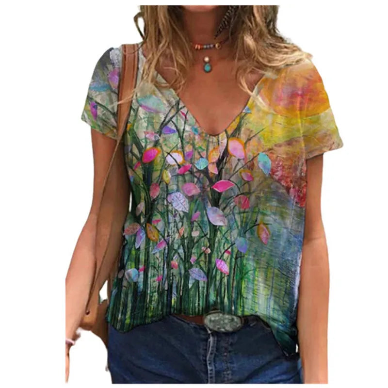 Oversized Summer Women Tops Fashion Short Sleeve 3d Flower Print Beauty T Shirt Streetwear Loose Harajuku Casual Female Clothing