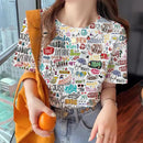 the SPLATTER - Colorful Abstract Print O-Neck Casual Short Sleeve Oversized T-Shirts for Women