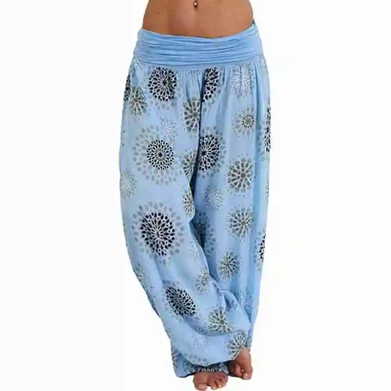 Summer Women's Fashion Printed Long Wide Leg Pants Loose Bohemian Casual Vintage Harlan Casual Pants