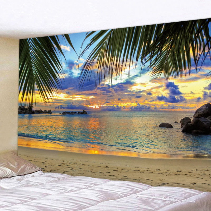 the COASTAL - Seaside Beach Sunset Scene Home Decor Art Tapestry Wall Hanging