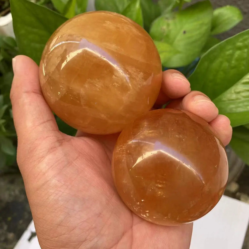 1PC Natural Citrine Calcite Quartz Crystal Sphere Ball Healing Gemston Home Decor+ wood bracket