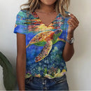 the DEEP DIVE - Summer 3D Print Sea Turtle V-Neck Oversized T-Shirts for Women