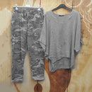 the CAMO SET - Tops/Pants Set Comfy Cotton Blend Quarters-Sleeve Breathable Elastic Waist Outfit Suit Shirt/Pants Set