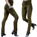 the STEAMPUNK - Women Medieval Gothic Steampunk Rivet Split Leg Elastic Pocket Pencil Pants