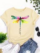 the LET IT BE DRAGONFLY - Casual Dragonfly Print Crew Neck Short Sleeve T-Shirt for Women