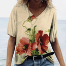 the POPPY - Women's Summer Poppy 3D Print Casual Fashion Short Sleeve V-Neck T-Shirts