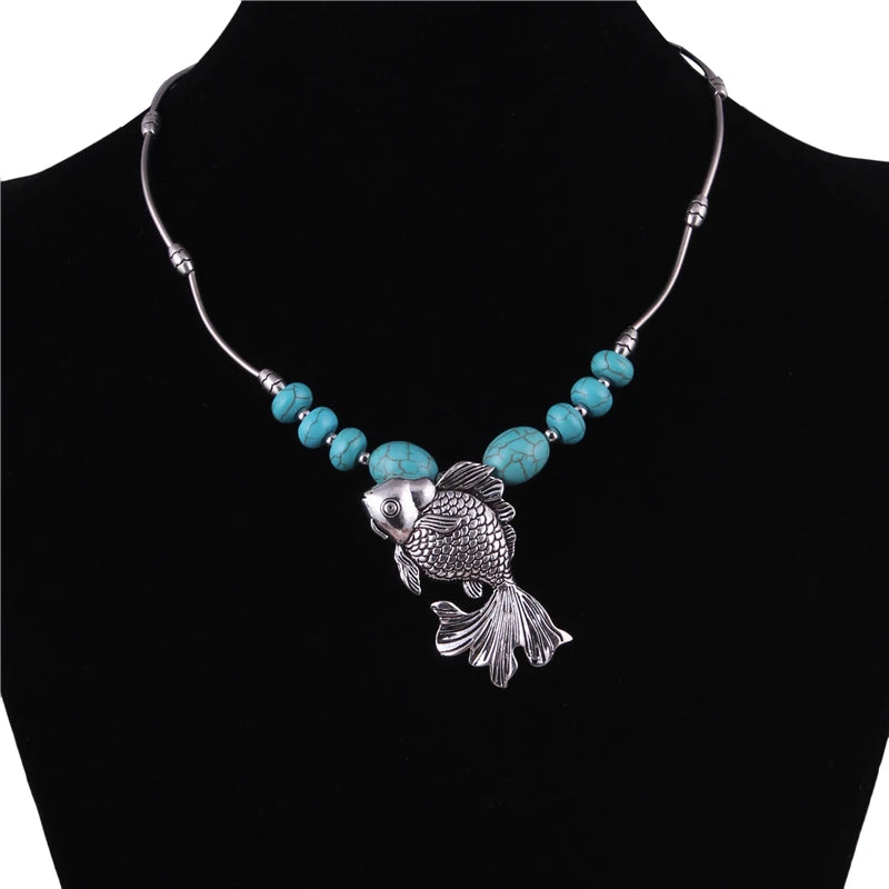 the AQUA MARINE - Bohemian Turquoise Natural Stone Pendants Necklace for Women