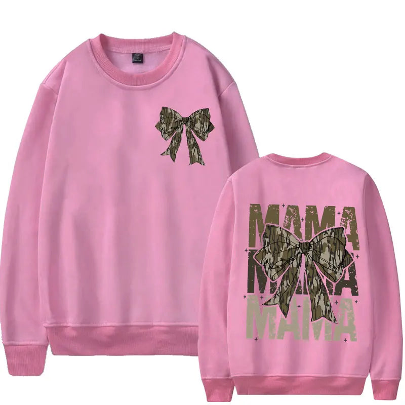 Mama Camo Coquette Bow Women Sweatshirts School Camo Girls Camo Bow Hoodies Retro Hunting Coquette Bow Oversized Sweatshirts