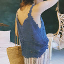 the DAINTY DAMSEL - Women Vintage V-Neck Vest Tops Summer Sleeveless Crochet Tops Hollow Lace Knitted Sling Camisole Tops