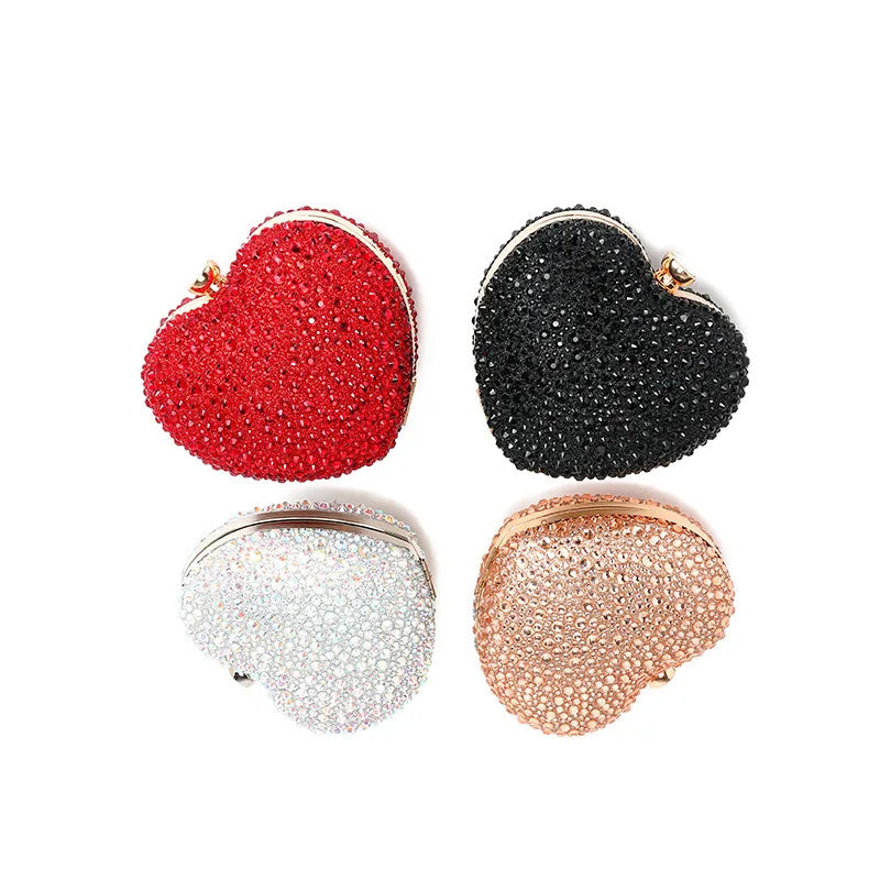 the CRYSTAL HEART - Luxury Diamond Inlay Heart Shape Crystal Clutch Purse, Stones Evening Wedding Party Shoulder Bag, Handle Rhinestone Mini Handbags