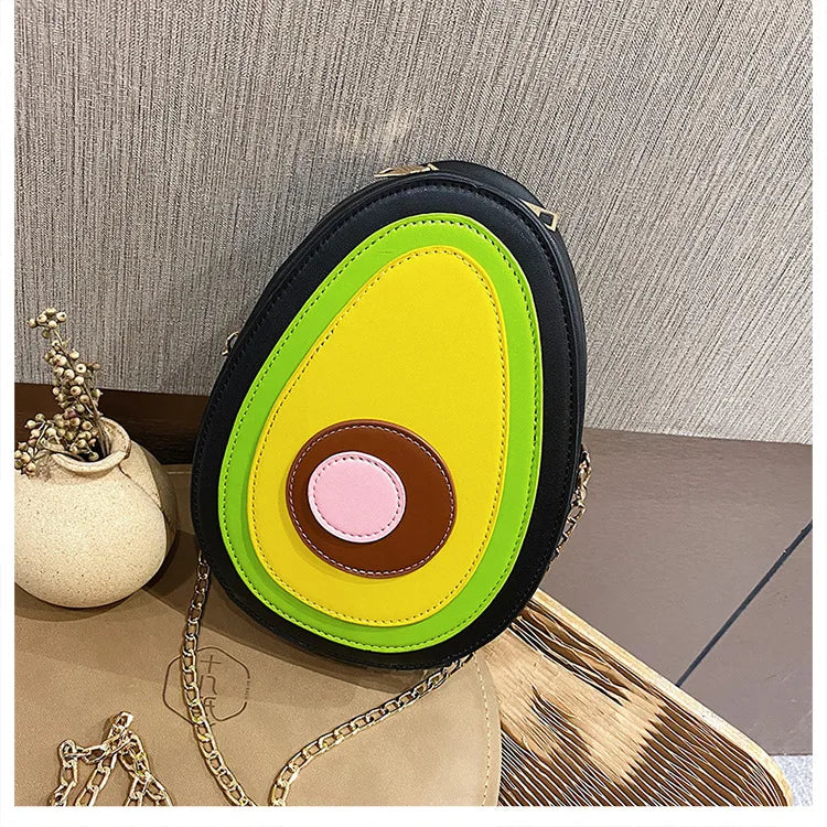 the AVOCADO - Summer Fruit Purses/Handbags for Women, Cute Girls Chain Shoulder Bag Round Leather Small Crossbody Bag Novelty Purse