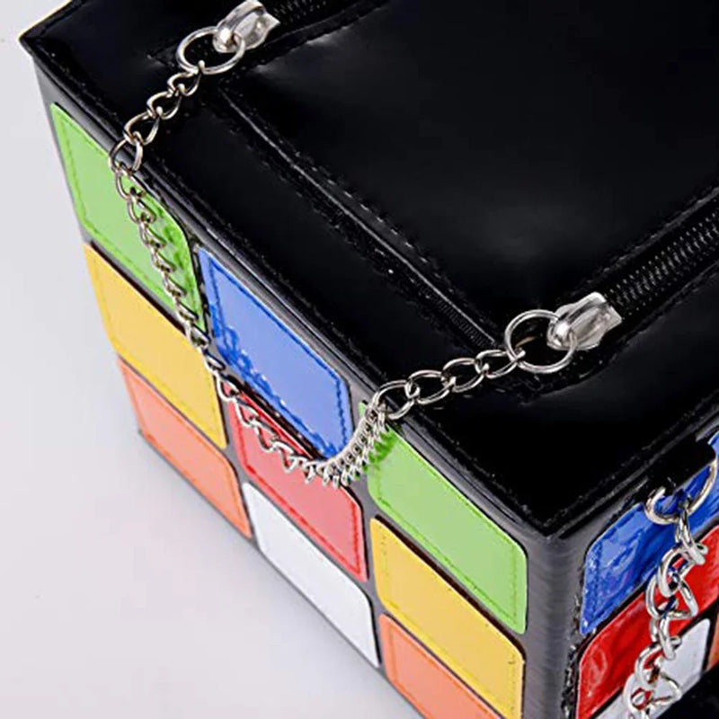 the RUBIX CUBE - Chic Cubic Shape Box Women Handbags, Designer Chains Totes, Luxury Pu Leather Messenger Bag, Ladies Personality Small Purses