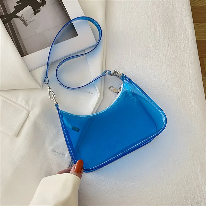 the NEON BAG - Clear Jelly Shoulder Bag for Women, Small Zipper Underarm Purses & Fashion Handbag