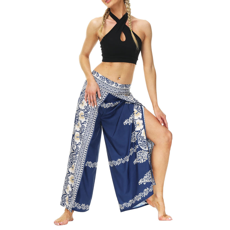 Women's Casual Soft Slit Leg Pants, Harem Dance, Beach Boho Baggy Yoga Pants, Lady Loose Wide Leg Wrap Long Pants, Summer