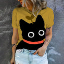 the BLACK CAT GALAXY - Breathable Cat Print Casual Comfortable Loose O-Neck High Quality Elegant Fashion T-Shirts for Women