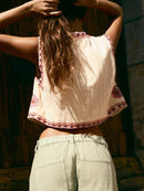 the EMBROIDERRY - Women's Vintage Boho Floral Embroidered Sleeveless Crop Cardigan Open Front Vest Outwear Jackets