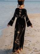 the MOON CHILD - Vintage V-Neck Long Dress Lace Up Large Hem Dress Long Sleeve Loose Long Robe