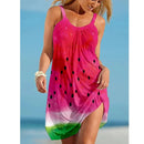 the JUICY FRUIT - Summer 3D Printed Watermelon Print Midi Sleeveless Retro Suspender Bohemian Sundress