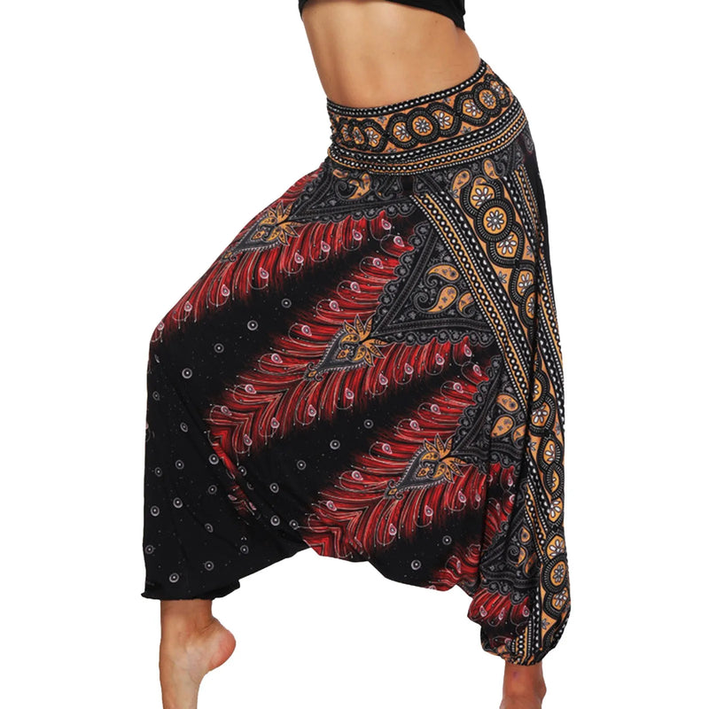 2024 Summer New Women'S Bohemian Yoga Pants Hippy Harem Smocked Waist Trousers Flowy Loose Beach Pants Women Rayon Pantalones