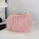 the FURBIE - Designer Women's Handbag with Tassel, Luxury Plush Evening Bags with Pearl Chain, Ladies Purse Tote Bag, Fashion Crossbody Bag