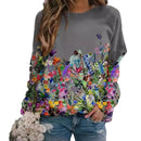the FLORAL WHISPER - Casual and Fashionable Flower Pattern Printed Round Neck Casual Long Sleeved Shirts for Women