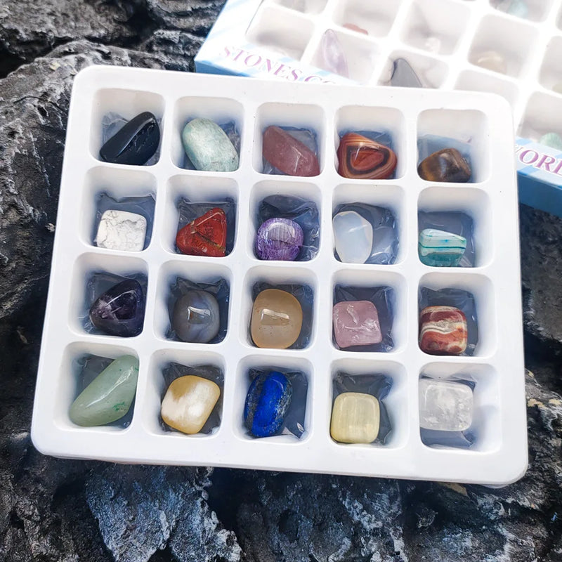 the GEM GIFT BOX - 1 Box Gift Raw 20 PCS Gemstones Collectible Sample Home Student Decoration Ore Mineral Specimen Quartz Crystal Polished Stone