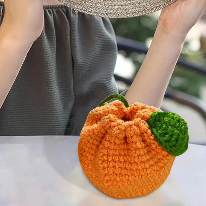 the CITRUS CROCHET - Orange Coin Purse, Crochet Drawstring Bag, Cute Drawstring Orange-Shaped Crochet Purse, Crochet Tangerine Bag Coin Chargers