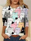 the MEOW - Women's Fashion 3D Cat Print Casual Loose Long Sleeve Round Neck Shirts/Pullovers Sweatshirts