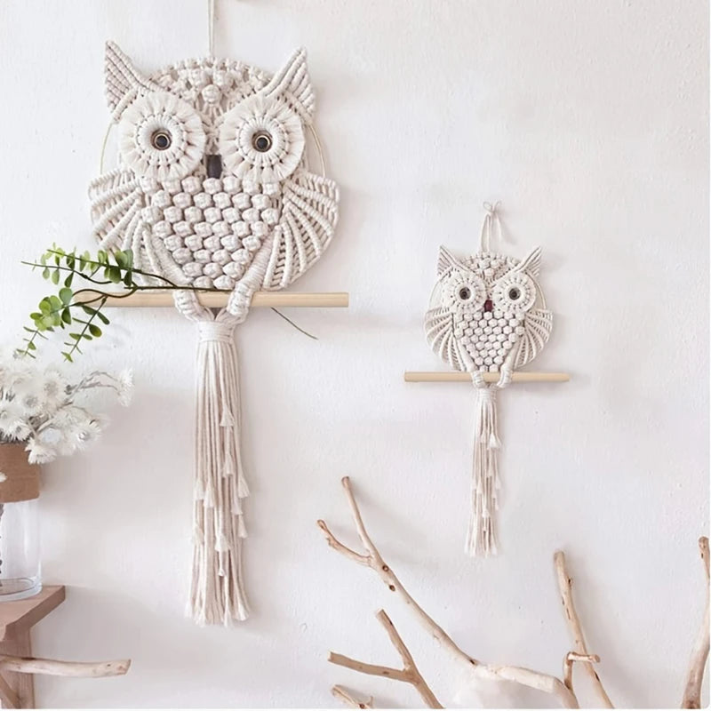 the MACRAME OWL - Owl Tapestry Hand-Woven Owl Dream Catcher Wall Hanging Macrame Mandala Tassel Boho Decor, DIY Apartment Dorm Room Home Decoration