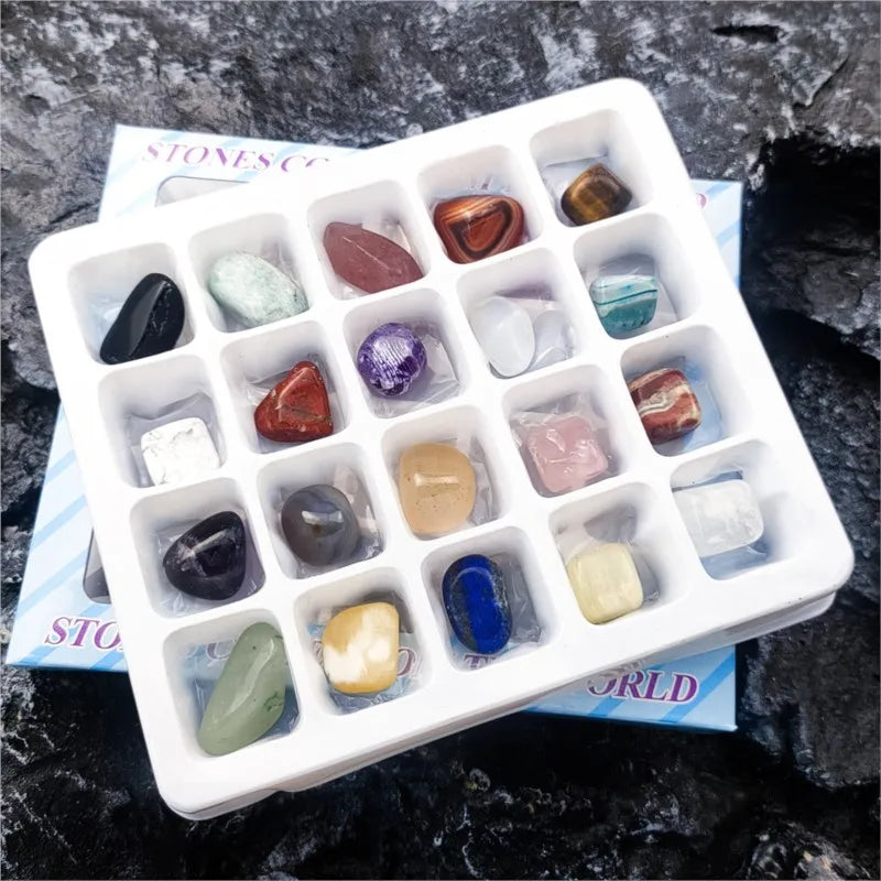 the GEM GIFT BOX - 1 Box Gift Raw 20 PCS Gemstones Collectible Sample Home Student Decoration Ore Mineral Specimen Quartz Crystal Polished Stone