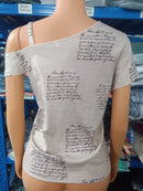 the BUCKLE - Summer Fashion Metal Buckle Oblique Collar Casual Short Sleeved Printed T-Shirt Tops