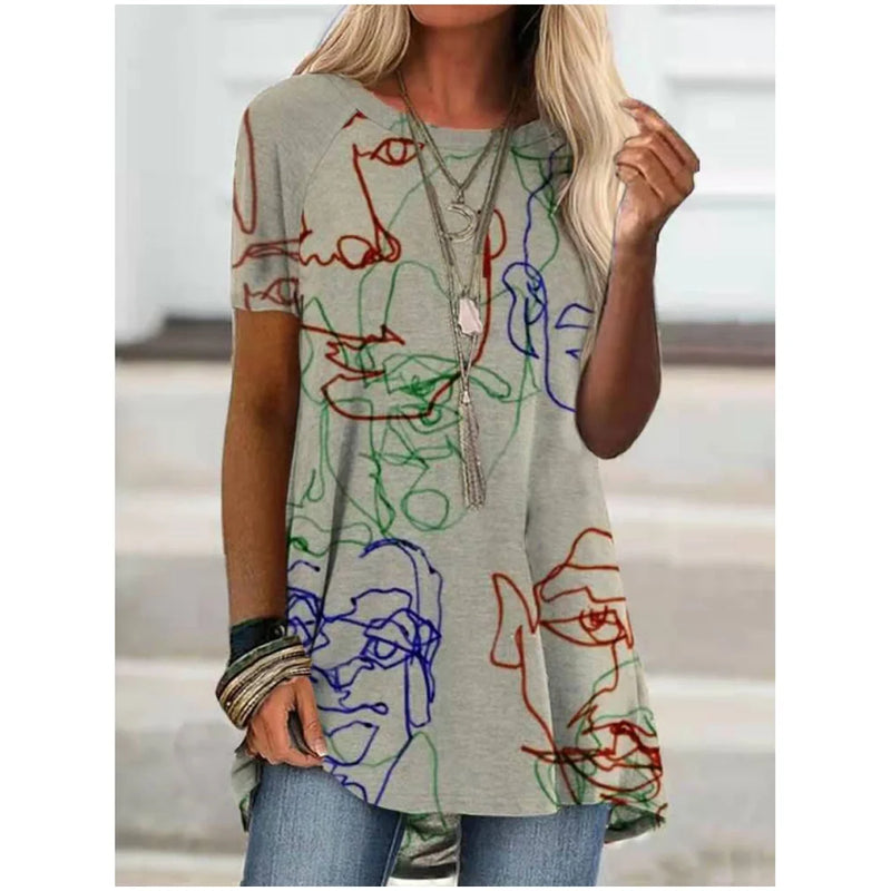 Women's T Shirt Marbling 3d Print T-shirt Women Fashion Abstract Face T-shirts Ladies Tops Tees Vintage Tshirt Casual Loose