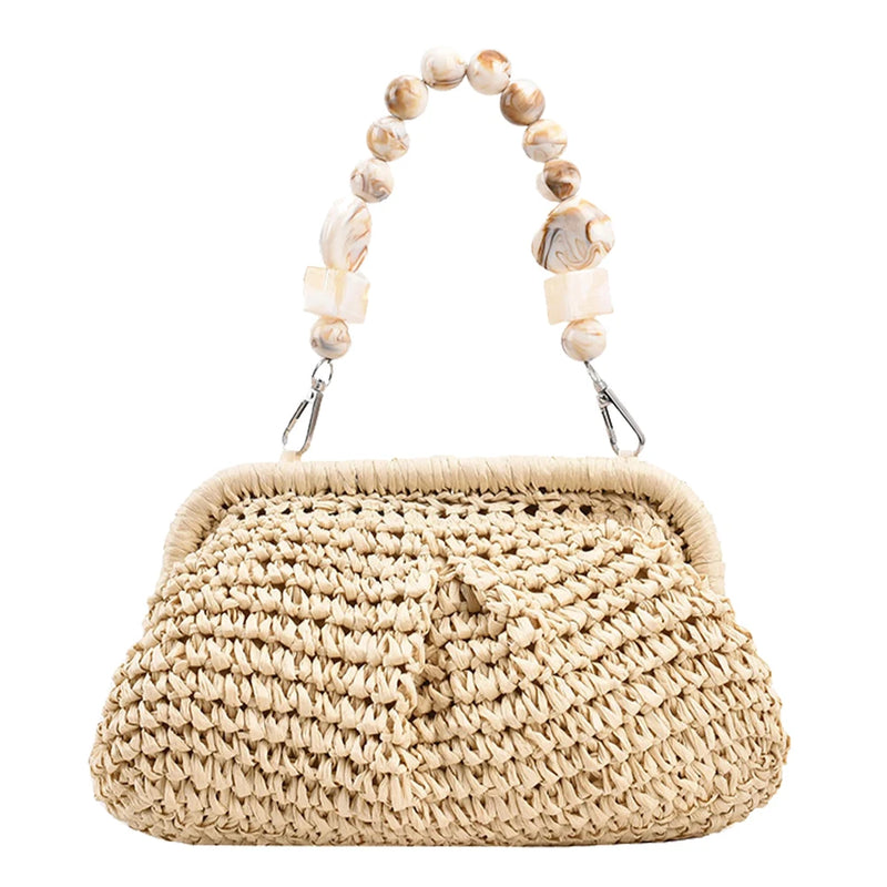 the BEAN BAG BOHO - Women Straw Crossbody Bag Clutch Purse, Weaving Shoulder Bag, Versatile Small Beading Handbag, Rattan Boho Summer Beach Woven Bag