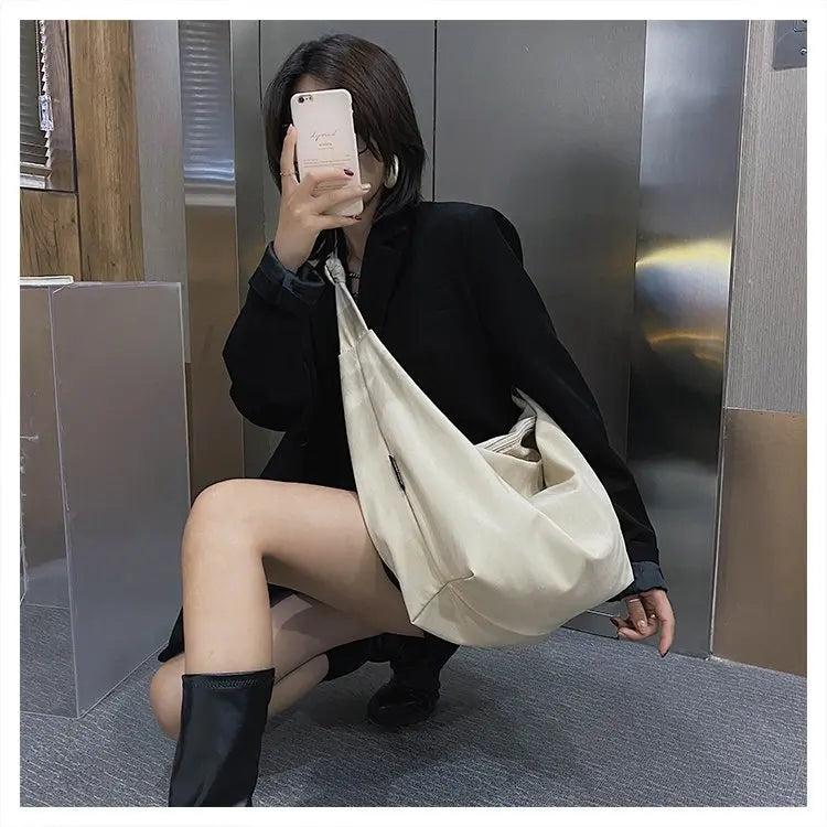 the MESSENGER - Canvas Totes Bags, Women Casual Handbags, Solid Color Shoulder Bag, Simple Messenger Bag Purses