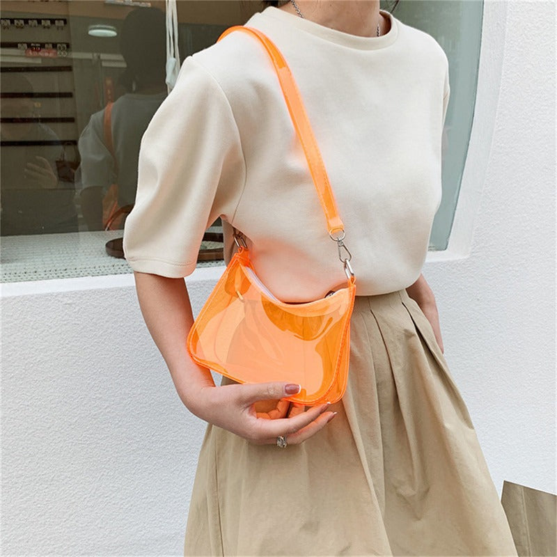 the NEON BAG - Clear Jelly Shoulder Bag for Women, Small Zipper Underarm Purses & Fashion Handbag