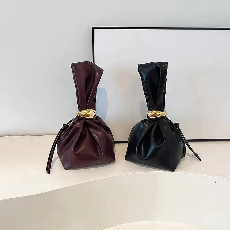 the WRIST BAG - Design Mini PU Leather Dumpling Niche Clutch Bags for Women, Fashion Knotted Female Retro Shoulder Bag Wrist Handbags and Purses