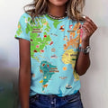 the ATLAS - Women's World Map Pattern Print Casual O-Neck Loose Short Sleeves T-Shirts