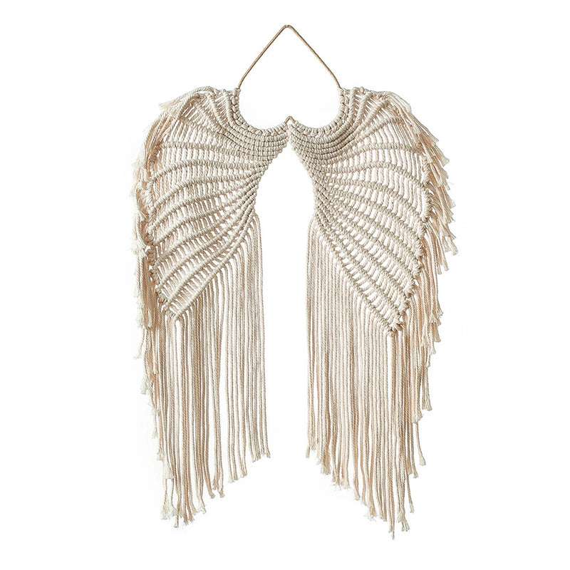 the ANGELIC WINGS - Angel Wing Hanging Tapestry, Cotton Angel Wings Tapestry with Long Tassels, Woven Macrame Tapestry Wall Hanging Decor Rustic Art