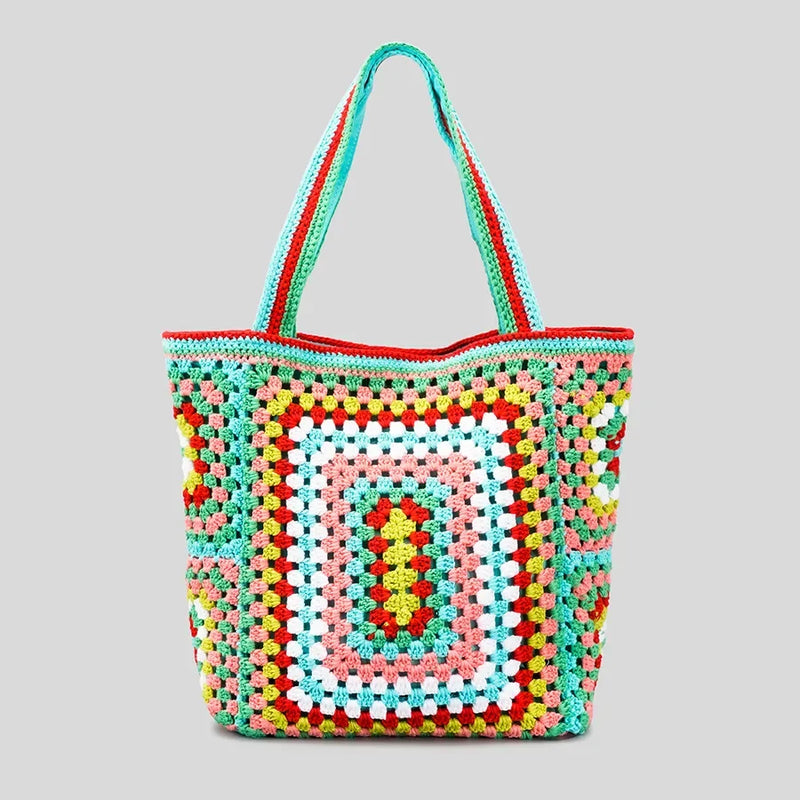 the CANCUN BOHO - Bohemian Crochet Women Shoulder Bags, Knitting Large Capacity Tote Bag, Casual Lady Handbags, Big Shopper Purses/Summer Beach Bags