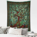 the BIRD TREE - Retro Flower and Bird Tree Tapestry Wall Hanging, Abstract Art Home Decor