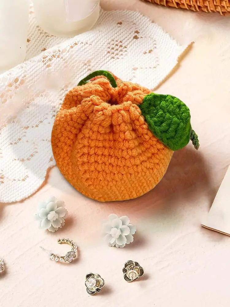 the CITRUS CROCHET - Orange Coin Purse, Crochet Drawstring Bag, Cute Drawstring Orange-Shaped Crochet Purse, Crochet Tangerine Bag Coin Chargers