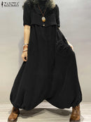 the ROMPER BOHO - Streetwear Corduroy Bibbed Wide Leg Pant Drop Crotch Overalls Loose Casual Suspender Rompers/Jumpsuits