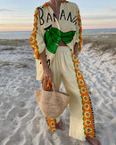 the CANCUN - Summer Fashion Printed Casual Loose Street Button Shirt Wide Leg Pants Two-Piece Set