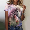 3D Animal Print New Women's T-shirts Casual Short Sleeves Horse Pattern Street Tees Tops Summer Loose Women Clothing Pullover